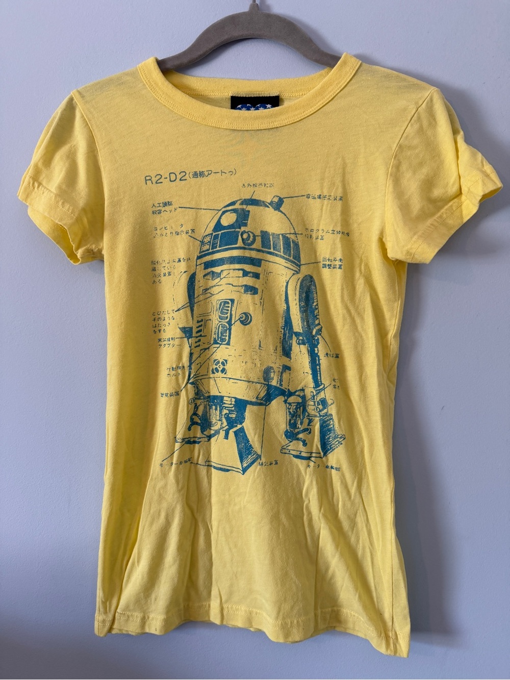 Junk Food Clothing Yellow Tee with Teal R2-D2 Schematic Graphic